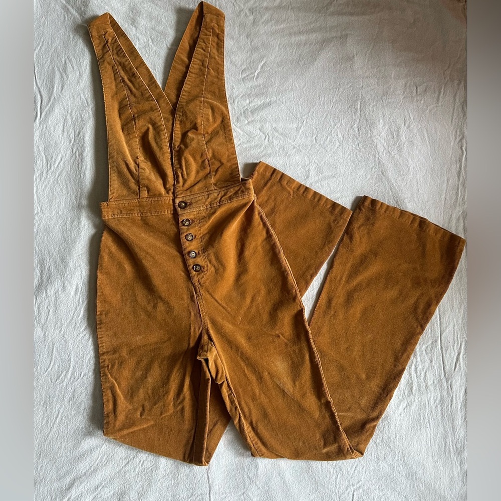 Forever 21 Mustard Brown 70’s style Corduroy Button-Front Jumpsuit